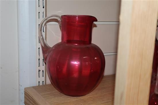 A collection of cranberry and Mary Gregory style glass (11)